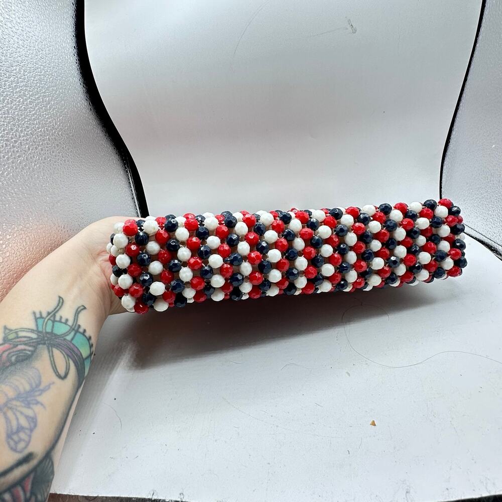 Vintage Red White & Blue Beaded Mini Bag made in Hong Kong - Picture 2 of 12